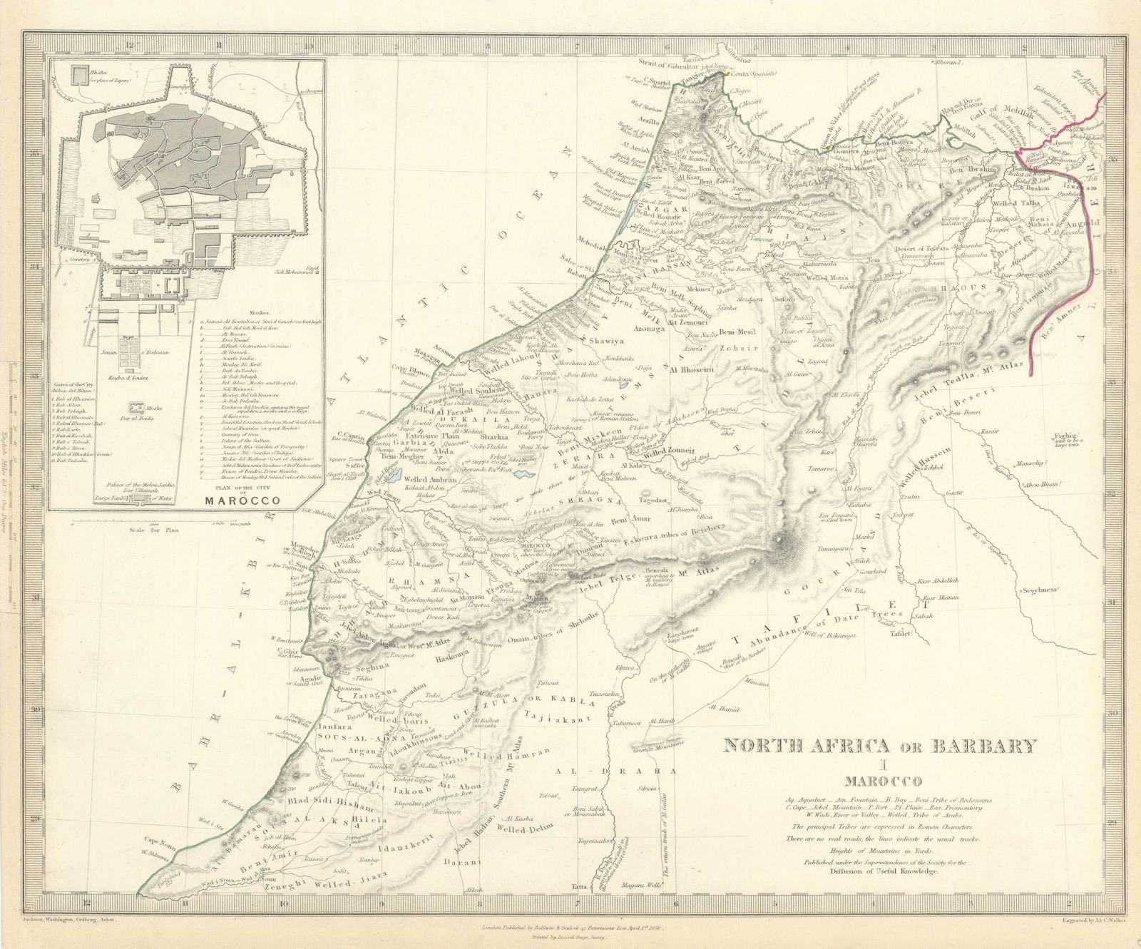 MOROCCO 'North Africa or Barbary' Marocco. Marrakech town plan. SDUK 1844 map